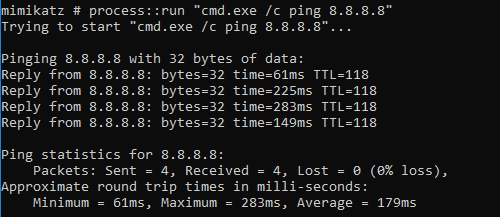 process::run executing ping command with output capture