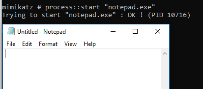 process::start launching notepad.exe