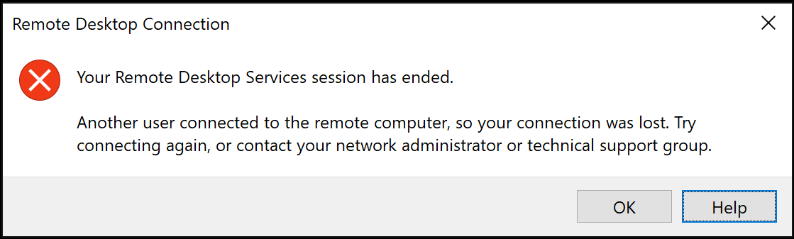 RDP disconnection message when session is hijacked